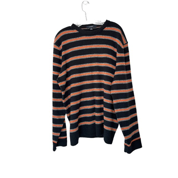 J.Crew Men's Black Gray Orange Striped Wool Crewneck Casual Sweater Size Large - Picture 1 of 11